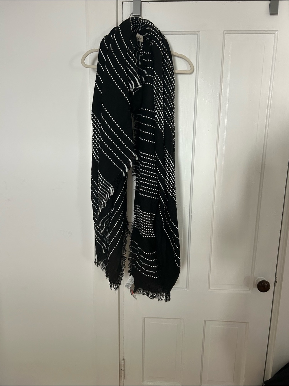 Eddie Bauer Black Throw with White Dotted Stripe Pattern